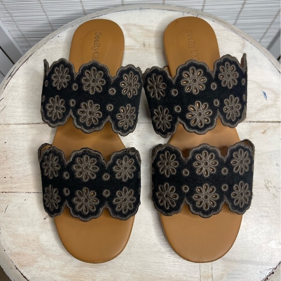 See By Chloe Valentina Embroidered Suede Sandals - Picture 1 of 8